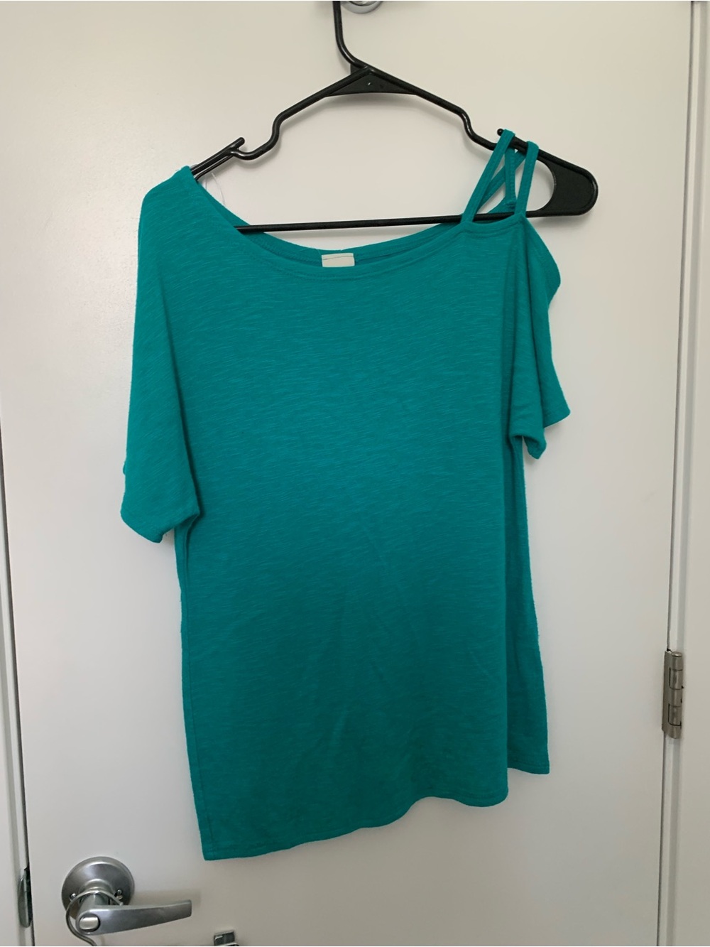 Kaileigh Teal One-Shoulder Short Sleeve Top with Double Strap